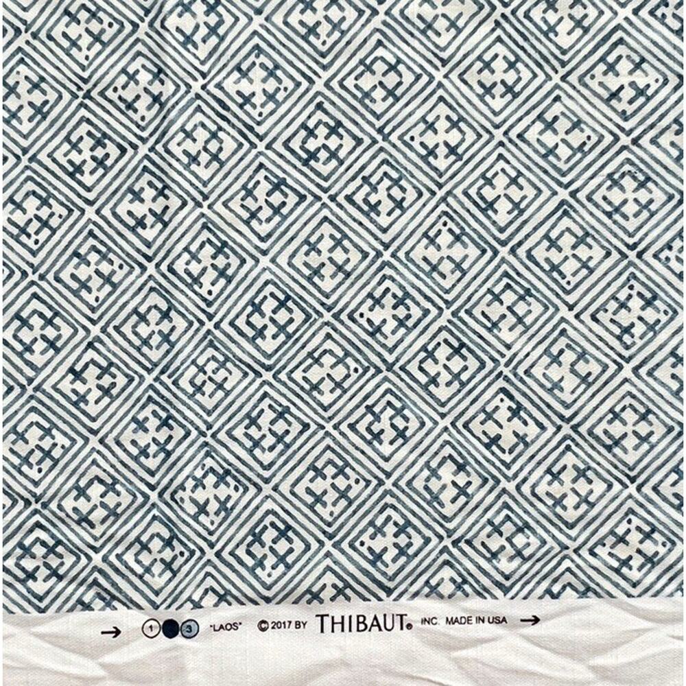 2.55 Yd X 60” Thibaut Chestnut Hill Laos Navy Print Cotton Linen Decor Fabric
